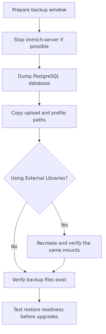 Backup flow for protecting an Immich library